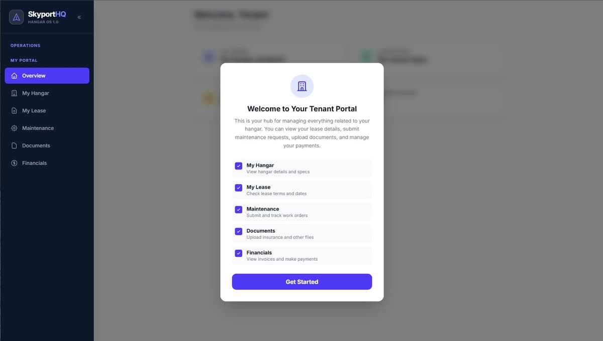 Tenant portal showing billing and payment history