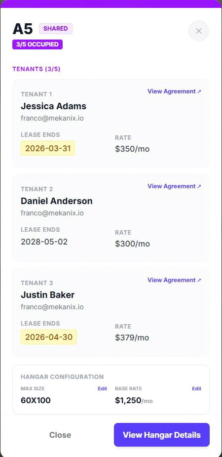 Hangar Management Dashboard